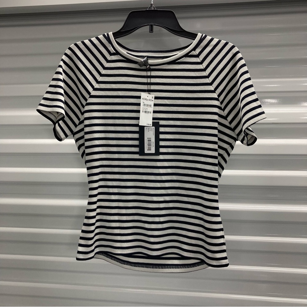 Nordstrom Paige Black and White Striped Short Sleeve Top